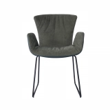 Medyls - Luxury Green Fabric&Blue PU Arm Peacock Leisure Lounge Accent Chair Modern Furniture Leather Armchair Living Room Chair DINING CHAIR (4)