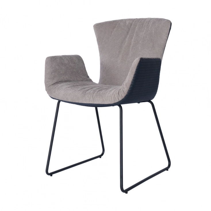 Medyls - Luxury Grey Fabric&Blue PU Arm Peacock Leisure Lounge Accent Chair Modern Furniture Leather Armchair Living Room Chair DINING CHAIR