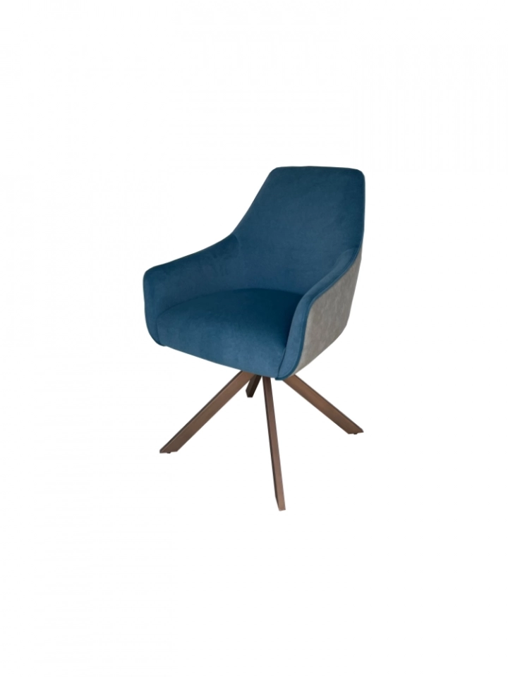 Medyls - Luxury White&Blue Stitching Fabric Powder Coating Legs 180 Swivel Home Furniture Dining Chair For Dining Room Restaurant DINING CHAIR (6)