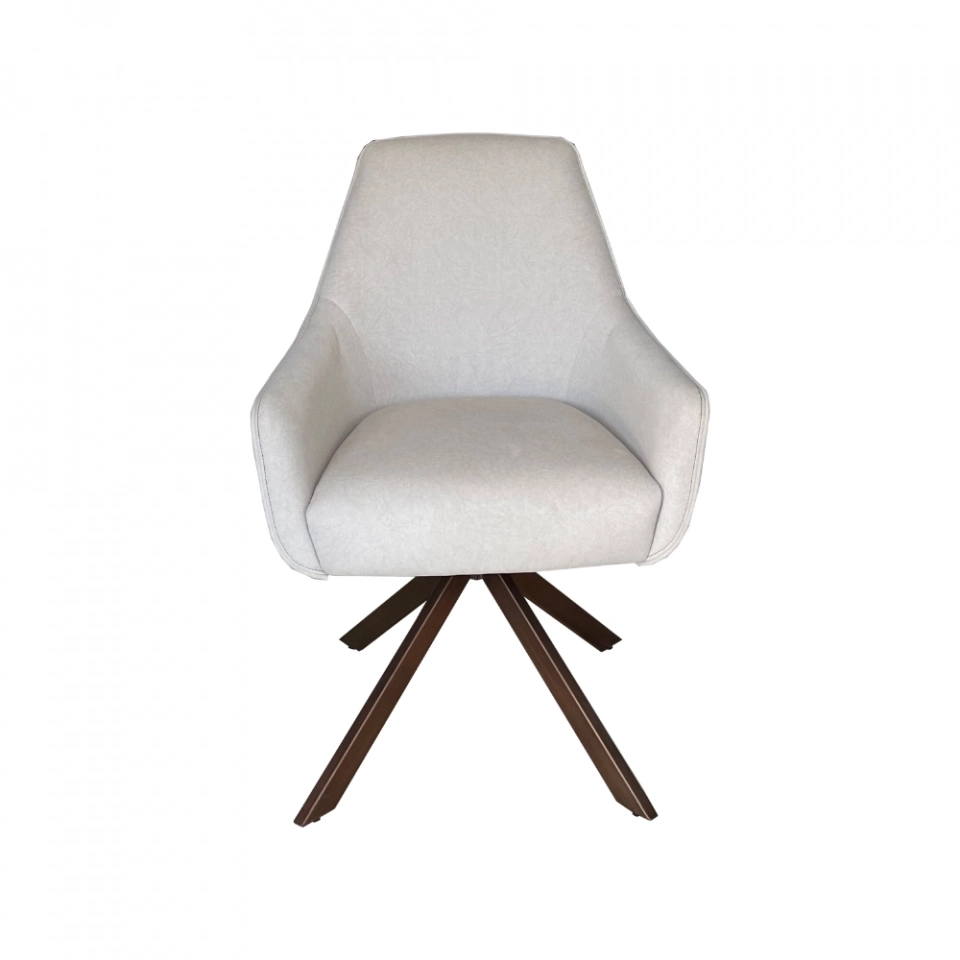 Medyls - Luxury White&Grey Stitching Fabric Powder Coating Legs 180 Swivel Home Furniture Dining Chair For Dining Room Restaurant DINING CHAIR