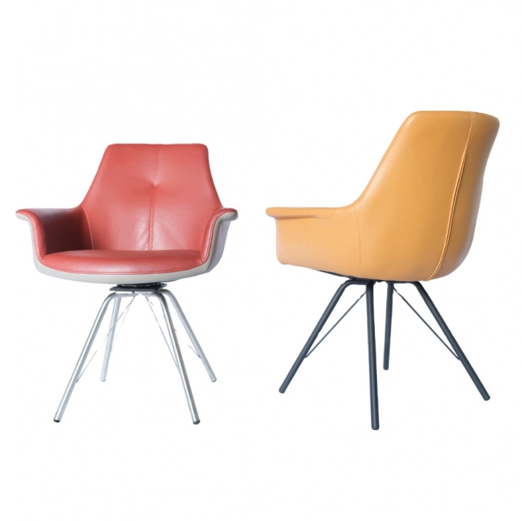 Medyls - Modern New Design Armchair For Restaurant Yellow PU&Sandy Black Powder Coating With 180 Swivel Chair Factory Outlet Hot Sales DINING CHAIR