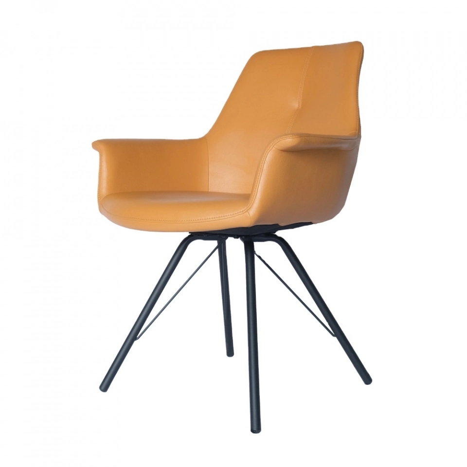 Medyls - Modern New Design Armchair For Restaurant Yellow PU&Sandy Black Powder Coating With 180 Swivel Chair Factory Outlet Hot Sales DINING CHAIR (2)