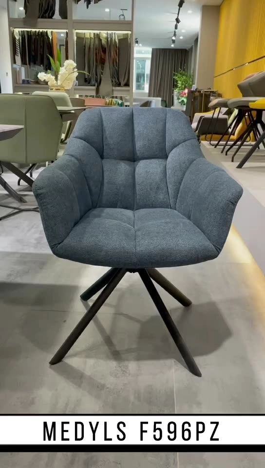 Medyls - New Design Hot Sale Dark Grey Fabric &180 Swivel Armchair Restaurant Dining Chair Hotel DINING CHAIR (6)