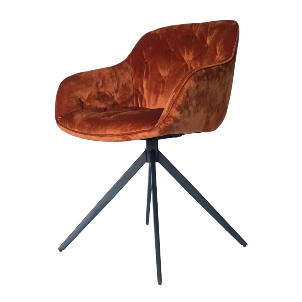 Medyls - New Design Orange Velvet Embroider&180 Swivel Armchair Restaurant Dining Chair Hotel Dining Room Furniture PU Chair Modern DINING CHAIR (2)