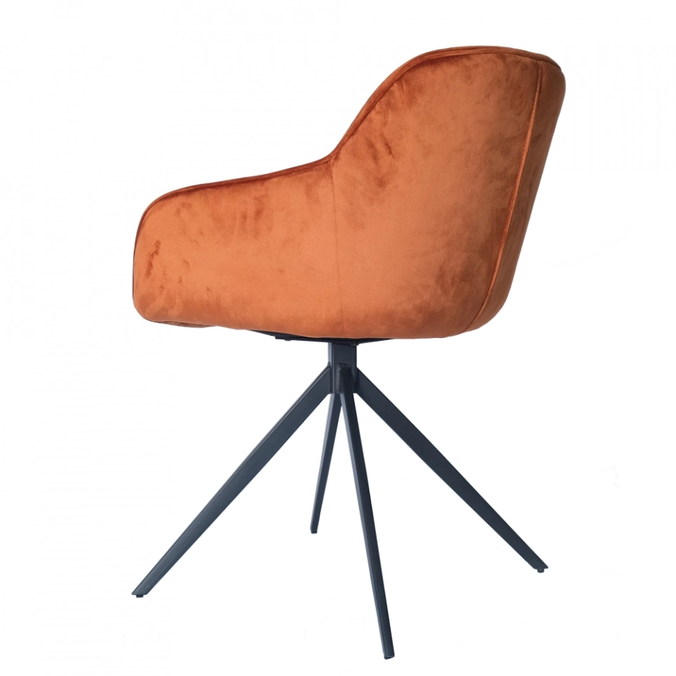 Medyls - New Design Orange Velvet Embroider&180 Swivel Armchair Restaurant Dining Chair Hotel Dining Room Furniture PU Chair Modern DINING CHAIR (4)