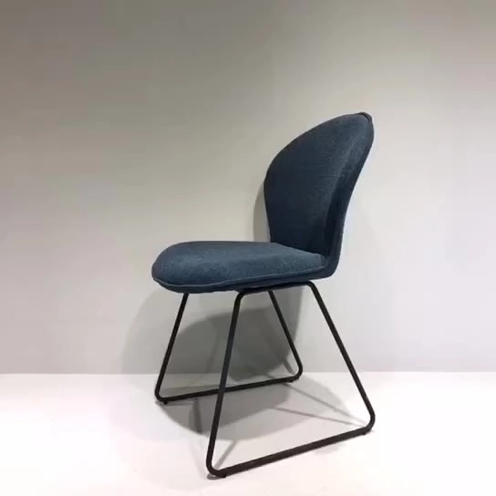 Medyls - Promotion Wholesale Factory Hot Sale Blue Fabric&Sandy Matt Black Base Restaurant Dining Chair Hotel DINING CHAIR