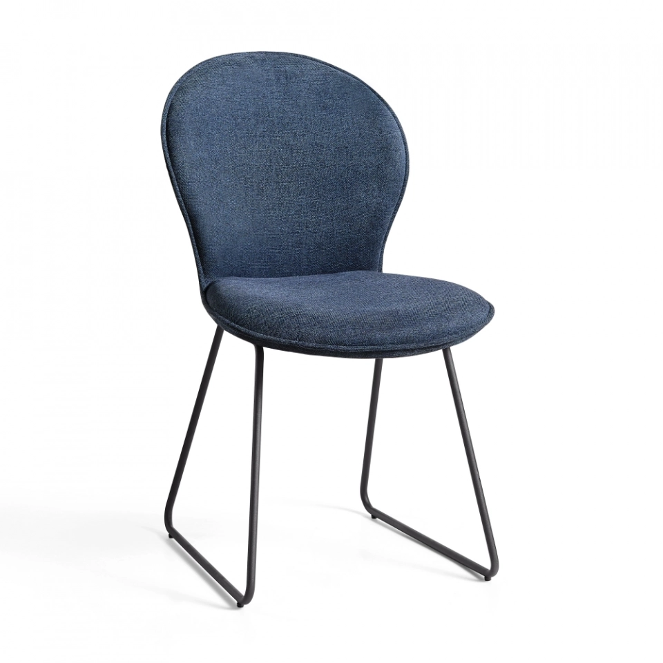 Medyls - Promotion Wholesale Factory Hot Sale Blue Fabric&Sandy Matt Black Base Restaurant Dining Chair Hotel DINING CHAIR (5)