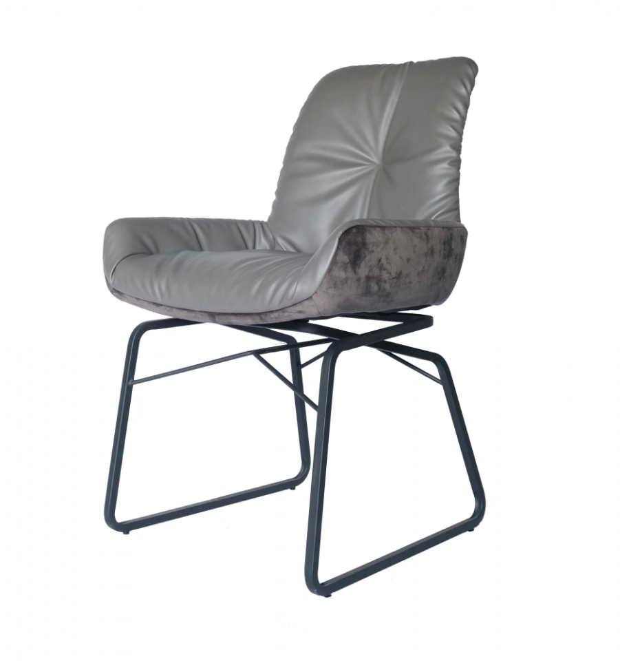 Medyls - PU and Velvet Splicing&metal Chair Grey for Dining Home Dining Room Furniture Metal Modern Good Price Furniture Factory Outlet DINING CHAIR (2)