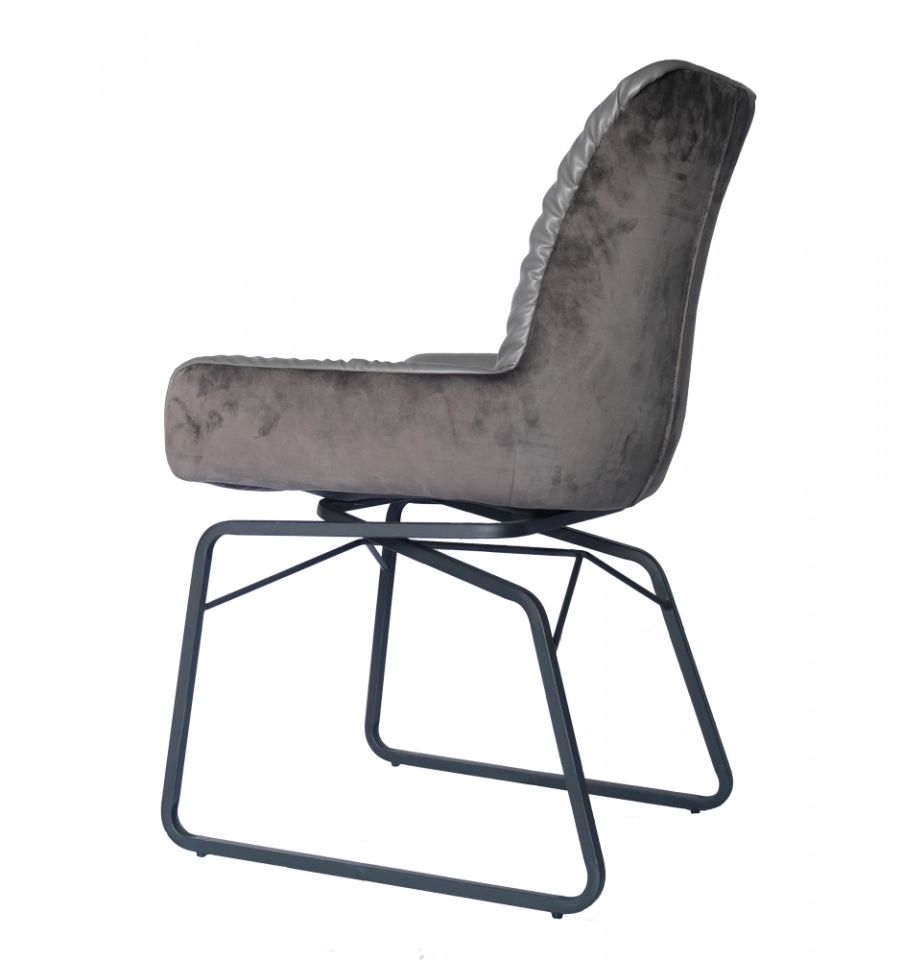 Medyls - PU and Velvet Splicing&metal Chair Grey for Dining Home Dining Room Furniture Metal Modern Good Price Furniture Factory Outlet DINING CHAIR (3)