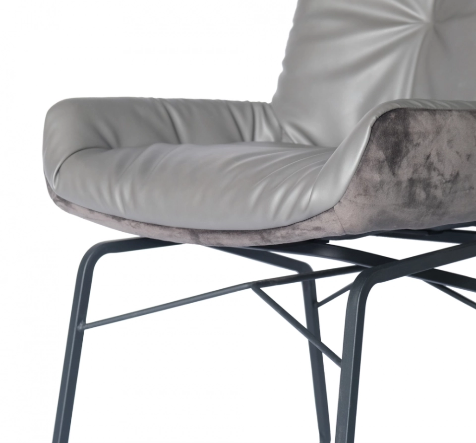 Medyls - PU and Velvet Splicing&metal Chair Grey for Dining Home Dining Room Furniture Metal Modern Good Price Furniture Factory Outlet DINING CHAIR (5)