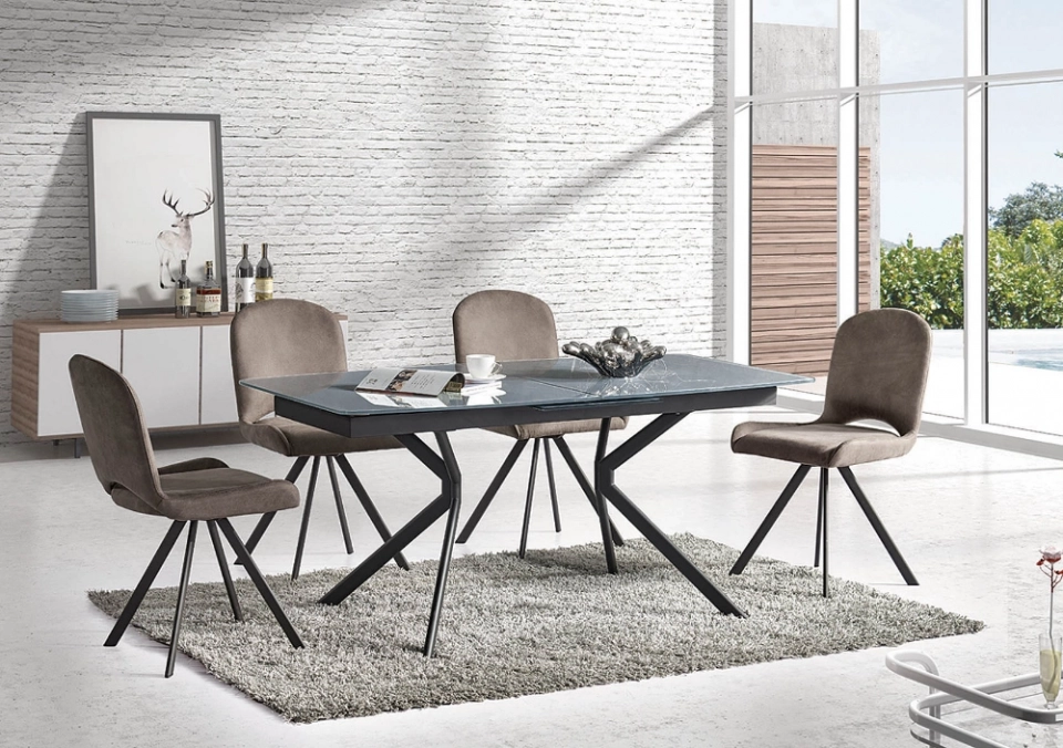 Modern multi-s Black Rectangle Sintered Stone Dining Table 6 Chairs sets DINING SETS - Medyls (5)