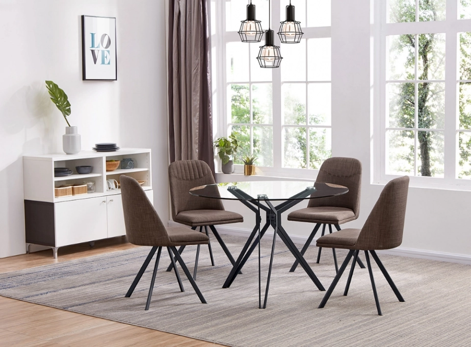 Modern Simple Dining Table Clear Glass&Metal Leg Kitchen OEM Engineer Living Packing Room Furniture DINING TAB- Medyls (3)