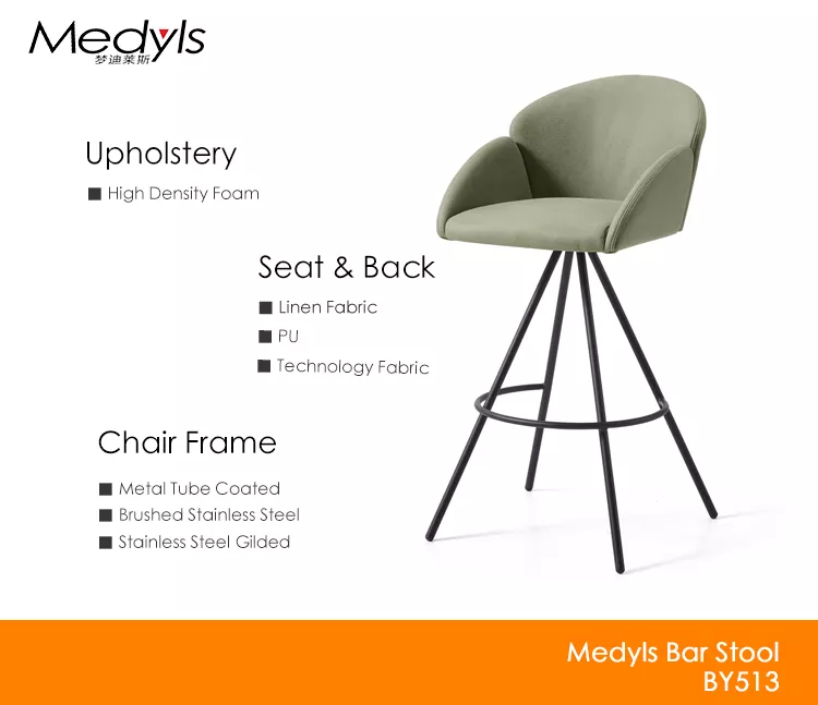 Fabric/sandy Black Powder Coating Bar Furniture Dining Chair Furniture Metal Modern Factory New Home Design Hot Sale Green