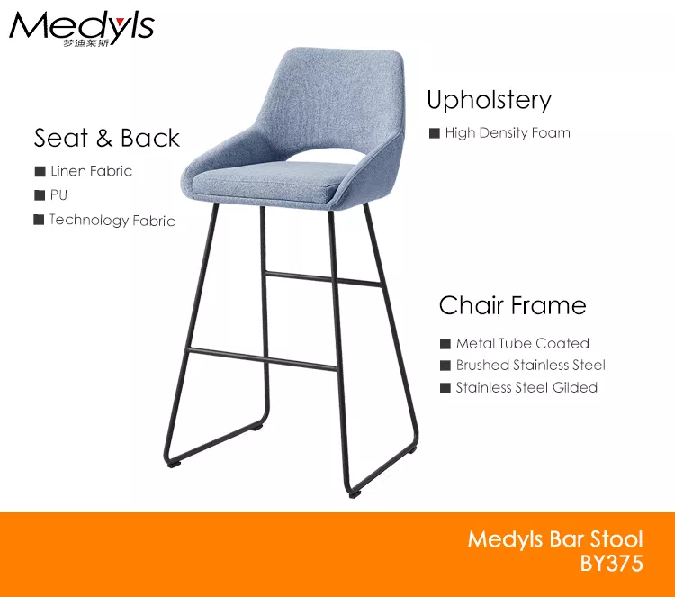 Powder Coating Base Metal Frame Bar Stool Supplier Black Upholstered with Fabric Dining Chair Dining Room Furniture Modern