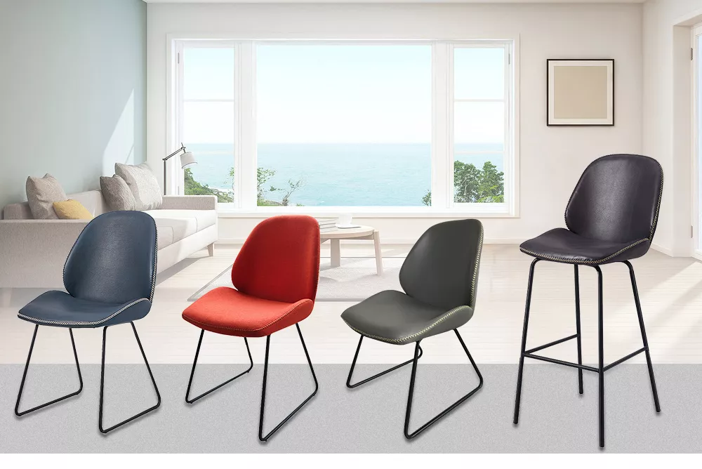 For Restaurant Dining Room Chairs Hotel Furniture Embroider Metal PU Japanese Market Hot Sale Blue Home Furniture Modern