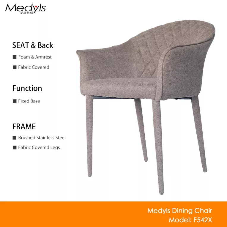 Fabric/PU/Velvet Covered Legs Metal Dining Chair With Armrest