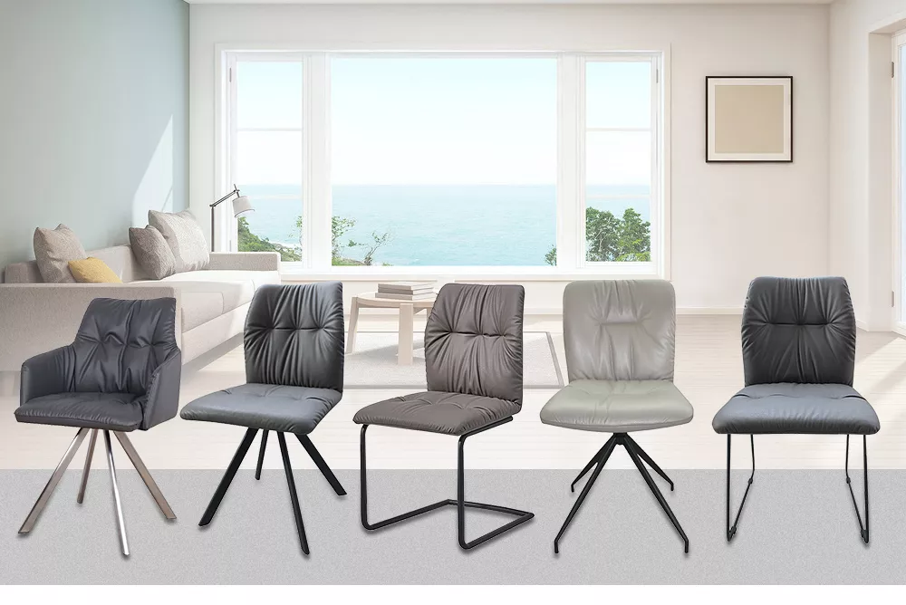 Frame Upholstered Spanish Design Standard Metal Modern with Linen Embroider with PU Dining Chair Dining Room Furniture