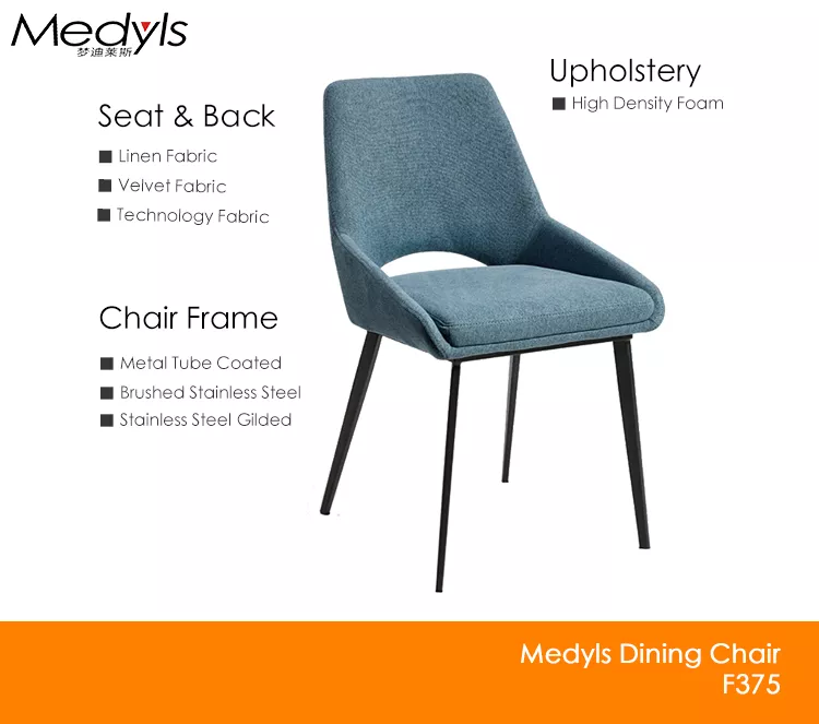 Square Tube Upholstered With Blue Fabric For Dining Room Chairs China Furniture Manufacture