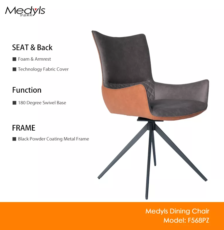 Fashionable New Design Luxury Optional Color Dining Room Armchair Metal Frame Dining Chair Comfortable with Swivel 180 Degree