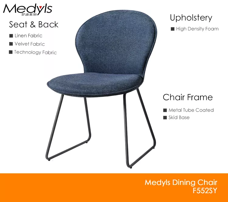 Promotion Wholesale Factory Hot Sale Blue Fabric&Sandy Matt Black Base Restaurant Dining Chair Hotel