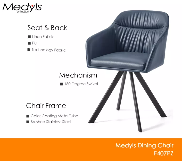 Frame with Blue PU Armchair 180-degree Turning Metal Modern for Dining Factory Outlet Australia Dining Chair Home Furniture