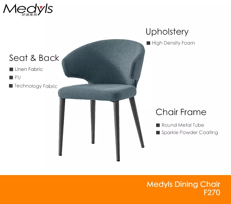Fabric&round Tube Finished by Sparkle Powder Coating Armrest Dining Room Chairs Factory Promotional Various Durable Blue Modern