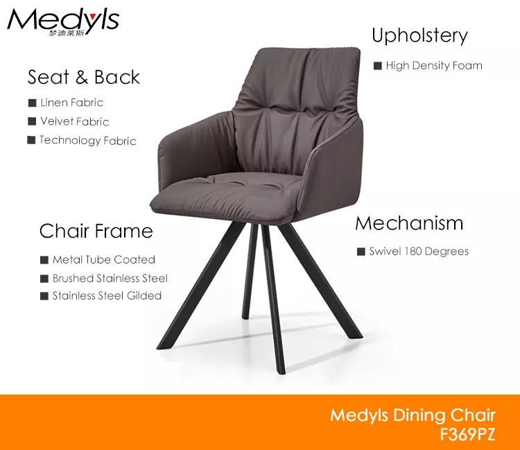 Modern 180-degree Turning Metal Frame With PU Armchair For Dining Factory Outlet Vietnam Market Hot Sales