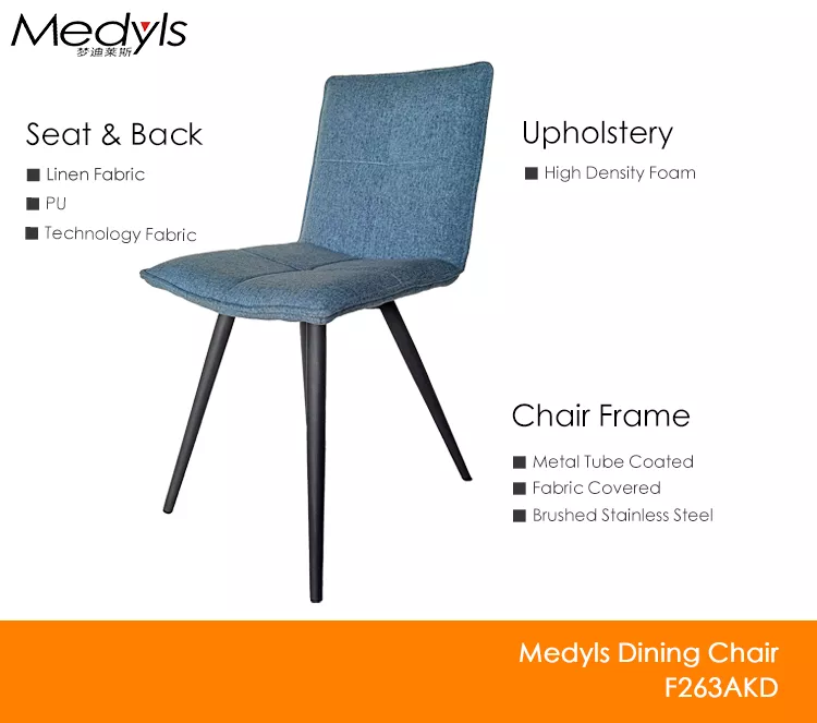 Modern Promotion Blue Fabric&sandy Black Powder Coating Dining Chair Dining Room Furniture Home Furniture Metal Fabric