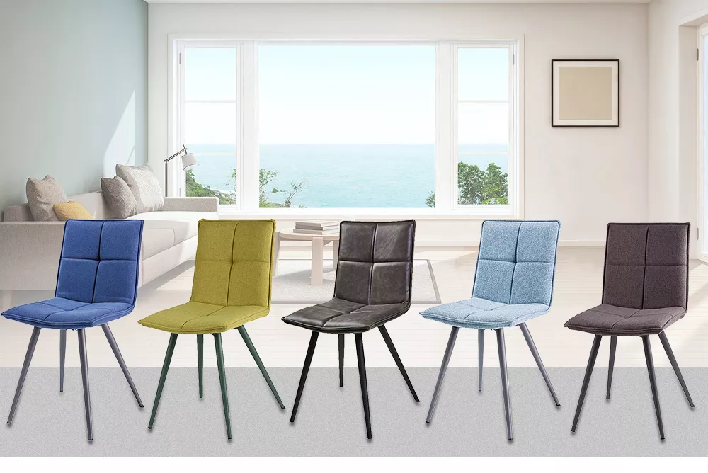 Modern Promotion Blue Fabric&sandy Black Powder Coating Dining Chair Dining Room Furniture Home Furniture Metal Fabric